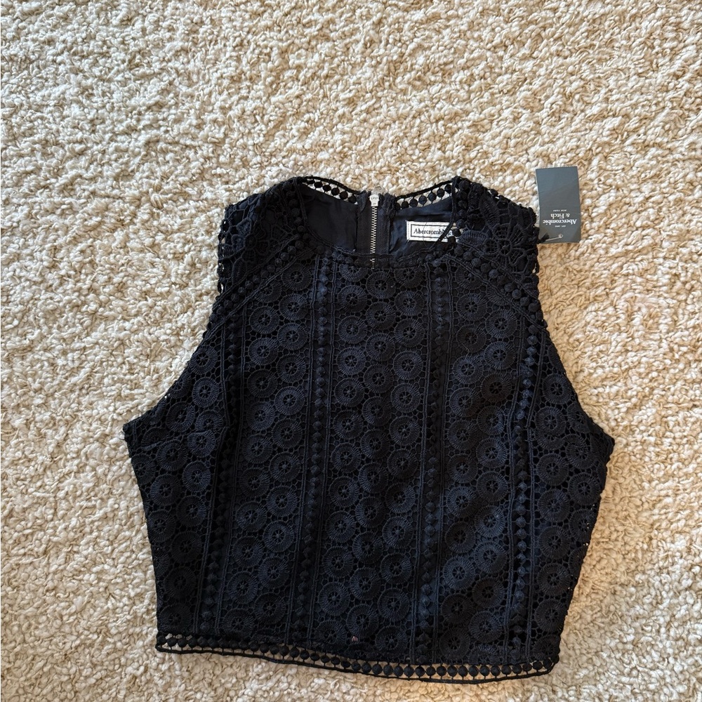 Abercrombie & Fitch Black Embellished Fitted Crop Tank Top